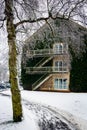 Aarhus University in winter - park with snow, Denmark