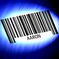 Aaron - barcode with futuristic blue background