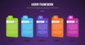 AARRR pirate metrics framework infographic template with big folder and round header box dark background with 4 point for slide