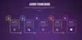 AARRR pirate metrics framework infographic template with creative line table with arrow on edge with dark background with 5 point