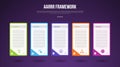 AARRR pirate metrics framework infographic template with long box table with slope edge on side with dark background with 5 point
