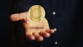 Aave altcoin cryptocurrency golden 3d coin over hand