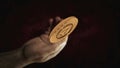 Aave altcoin cryptocurrency golden 3d hand coin toss