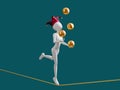 Aave Crypto Letter A Female Juggle Ball Walk Rope Balance 3D Illustration
