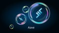 Aave LEND token symbol in soap bubble, coin DeFi project decentralized finance.