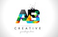 AB A B Letter Logo with Colorful Triangles Texture Design Vector