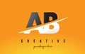 AB A B Letter Modern Logo Design with Yellow Background and Swoosh.