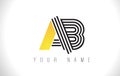 AB Black Lines Letter Logo. Creative Line Letters Vector Templat