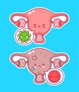 Cute woman uterus organ with good and bad bacteria