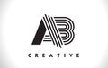 AB Logo Letter With Black Lines Design. Line Letter Vector Illus