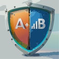 AB Split Test Comparison Shield Icon for Marketing Strategy Royalty Free Stock Photo