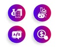 Ab testing, Accounting wealth and Chemistry lab icons set. Buy currency sign. Vector