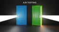 AB Testing Concept with Two Doors - Blue and Green Options for Decision Making Royalty Free Stock Photo