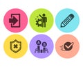 Ab testing, Employee and Pencil icons set. Reject protection, Login and Checkbox signs. Test chart, Cogwheel. Vector