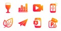 Ab testing, Graph chart and Video camera icons set. Beer glass, Paper plane and Mail signs. Vector