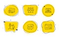 Ab testing, Online delivery and Launch project icons set. Group, Bitcoin system and Calendar graph signs. Vector