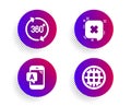 Ab testing, Reject and 360 degrees icons set. Globe sign. Phone test, Delete message, Full rotation. Vector