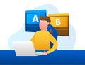 AB testing, split test. Bug Fixing, User Feedback. Homepage landing page template. Vector stock illustration.