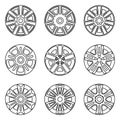 Car wheel trims. Flat icons. Vector thin line