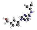 Abacavir (ABC) reverse transcriptase inhibitor drug. Used in treatment of HIV infection and AIDS. Atoms are represented as spheres