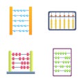 Abacus icons set cartoon vector. Various abacus with rainbow colored bead