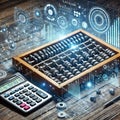 Abacus transforming into a modern calculator showing technolog