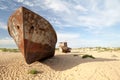 Abadoned ship in Aral Desert, Munyak, Karakalpakstan, Uzbekistan