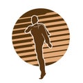 silhouette of a kickboxer athlete lifting left foot.