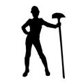 silhouette of a female worker standing pose with a shovel on her hand.