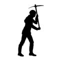 silhouette of a female worker swinging his mattock tool.