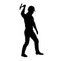 male miner. construction worker holding an adze hatchet axe vector silhouette.