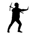 silhouette of a worker swinging his mattock tool.