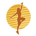 silhouette of a woman doing aerobic workout with stripes background.