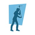 silhouette of a female labour wearing safety helmet holding pick mattock axe.