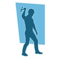 male miner. construction worker holding an adze hatchet axe vector silhouette.