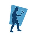 male miner. construction worker holding an adze hatchet axe vector silhouette.