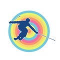 silhouette of people doing snow ski sport. silhouette of people snow skiing action. Royalty Free Stock Photo