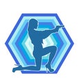 Silhouette of a woman fighter in pose carrying hand gun or pistol glock weapon. Royalty Free Stock Photo