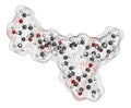 Abamectin insecticide molecule. 3D rendering. Atoms are represented as spheres with conventional color coding: hydrogen white,.