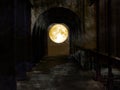 abandon temple and super full blood moon back on ancient gate Royalty Free Stock Photo