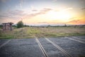 Abandon train station and fields Royalty Free Stock Photo