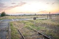 Abandon train station and fields Royalty Free Stock Photo