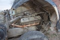 Abandon for years and old trucks rusts. Interior of abandoned old car Royalty Free Stock Photo