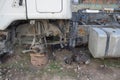 Abandon for years and old trucks rusts. Interior of abandoned old car Royalty Free Stock Photo