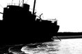 Aground ship at beach graphic silhouette