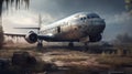 Abandoned aircraft after post-apocalyptic. Generative ai