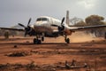 Abandoned airplane on the ground in Africa, Kenya, Africa, small prop plane, landing on dirt landing strip in Africa, AI Generated Royalty Free Stock Photo