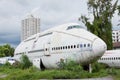 Abandoned Airplane,old crashed plane with,plane wreck tourist at Royalty Free Stock Photo