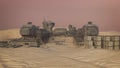 Abandoned alien outpost in a desert landscape. Sci-Fi fantasy concept 3D illustration