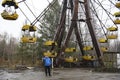 Abandoned amusement park in ghost town Prypiat in Chornobyl exclusion zone. Ukraine, December 2019